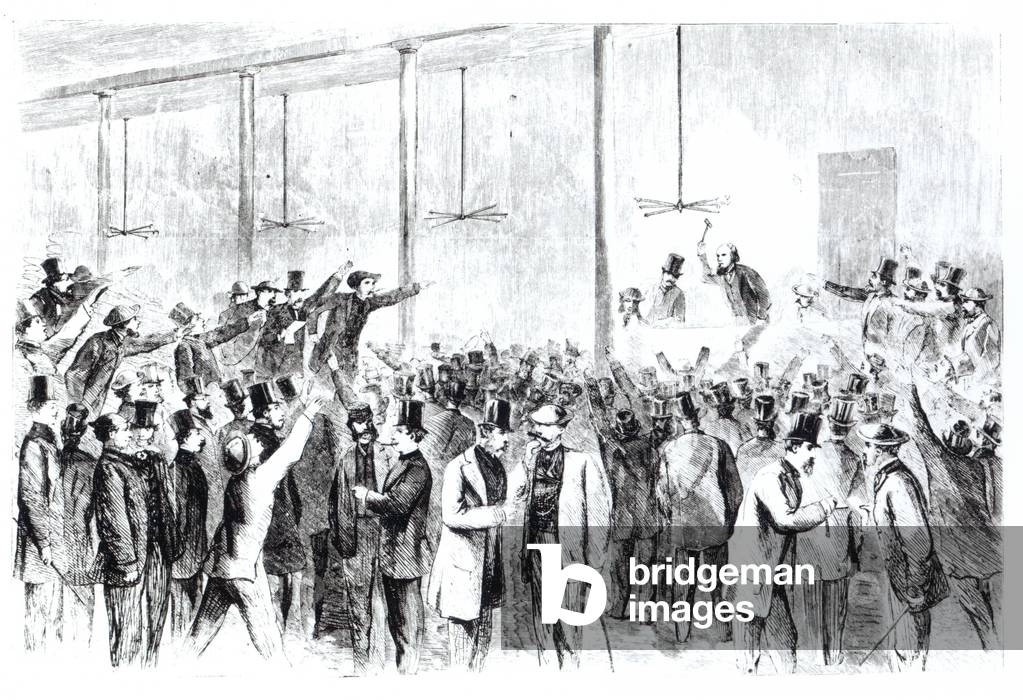 Gallagher's stock exchange (engraving) (b/w photo)