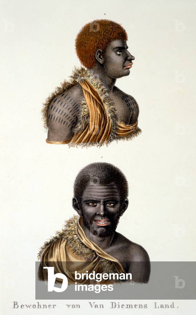 Natives of Van Dieman's Land, ie. Tasmania, from 'Ethnological Study of Various Racial Types from Various Continents', by C.I. Brodtmann, 1824 (colour litho) 