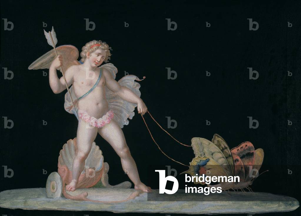 Cupid led by butterflies (oil on panel)