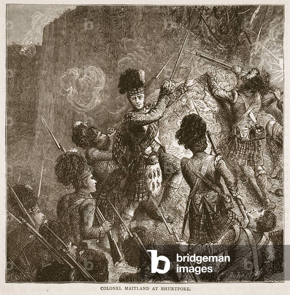 Colonel Maitland at Bhurtpore, illustration from 'Cassell's Illustrated History of India' by James Grant, pub. 1879 (litho)