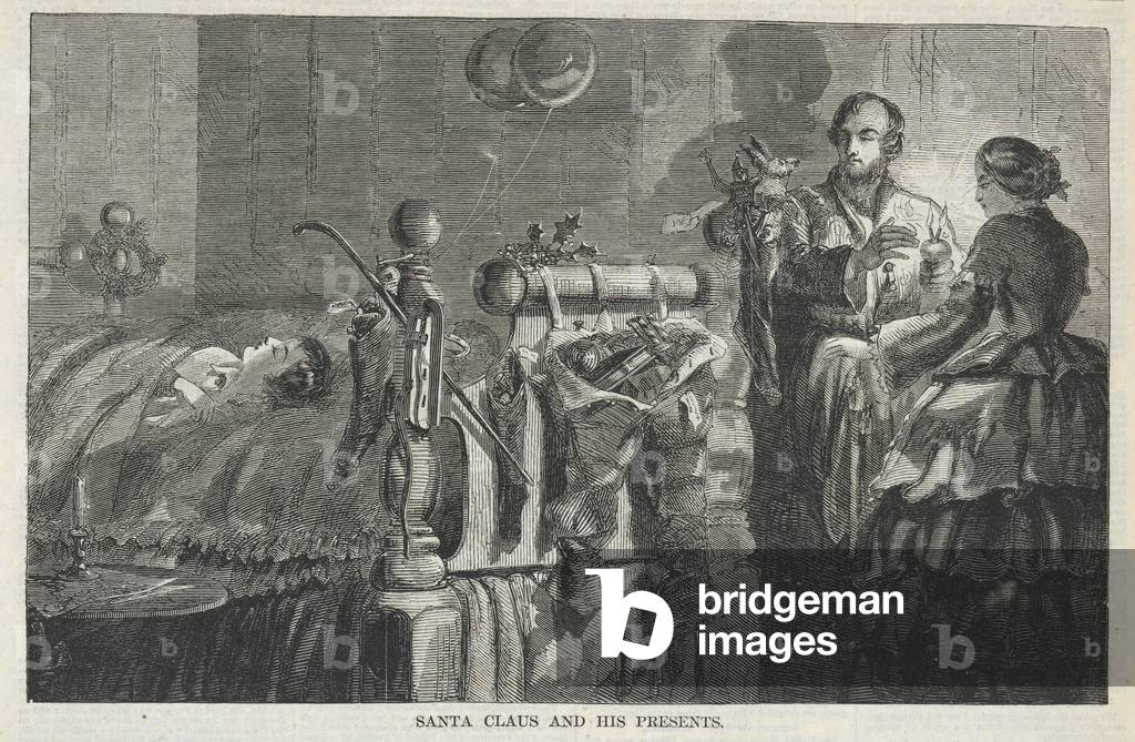 Santa Claus and his Present from Harper's Weekly, pub. 1858 (engraving)