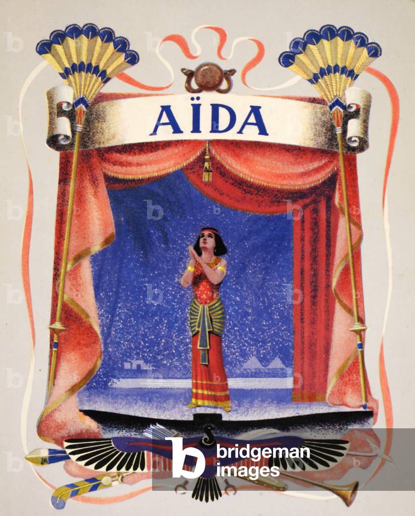 Piatto anteriore, Aida: The Story Of Verdi's Greatest Opera di Robert Lawrence, pub. di Grosset & Dunlap, 1938