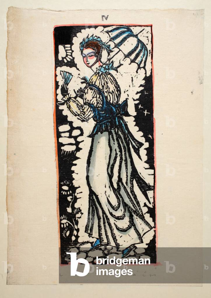 Design for an Urn, Plate 4, Book 6, illustration from 'Wiener Werkstatte Mode 1914/15', pub. Eduard Kosmack, Vienna, 1914-1915 (hand-coloured linocut)