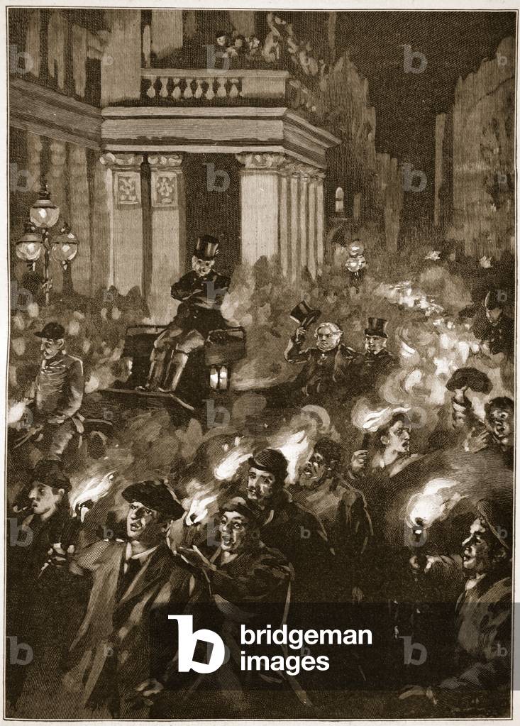 Triumphal procession: the bright celebration in Birmingham, illustration from 'Cassell's Illustrated History of England' (engraving) (sepia photo)