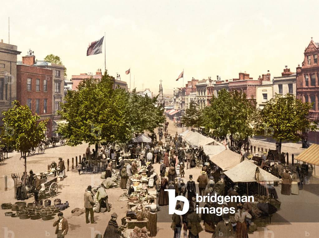 Market, the Parade, Taunton (hand-coloured photo)
