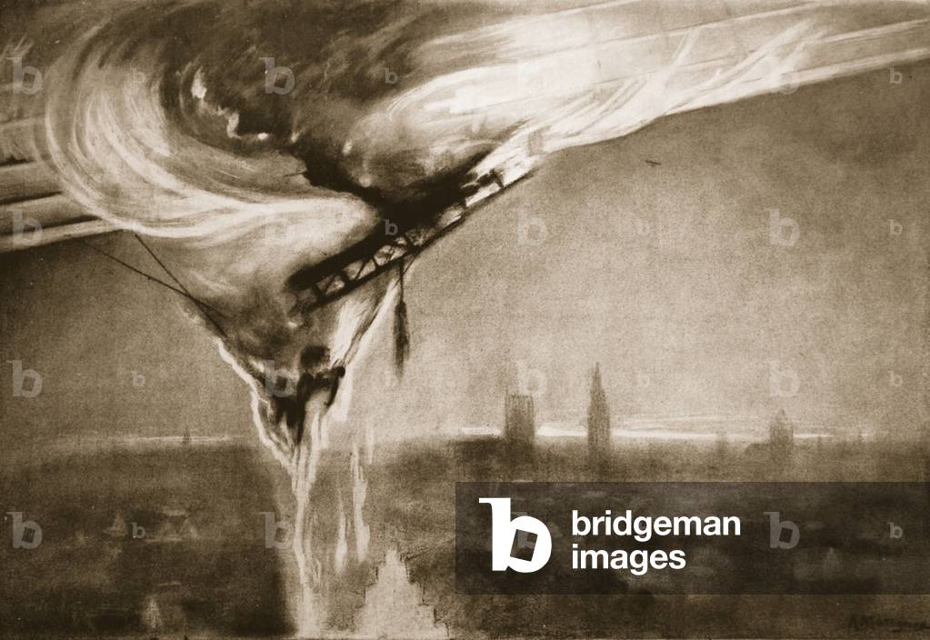 The Zeppelin's Fall, 1915 (litho)