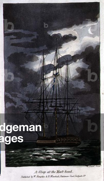 Asleep at the Mast-Head, plate from 'The Adventures of Johnny Newcome in the Navy' by John Mitford (1782-1831) engraved by W. Read, 1818 (litho)