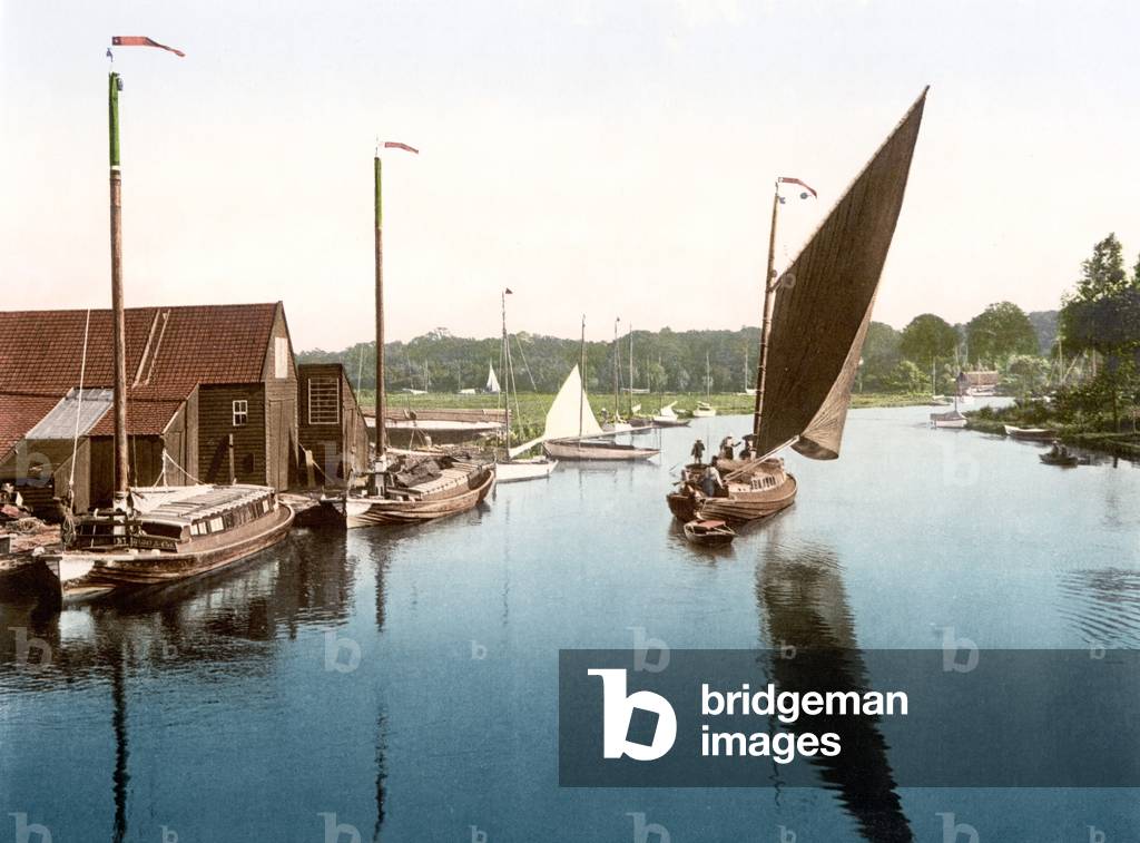 Wherry leaving Wroxham (hand-coloured photo)