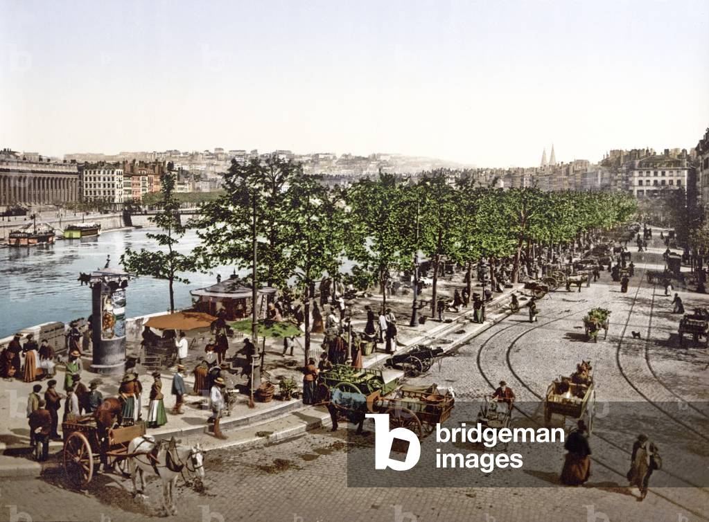 Marché Saint Antoine, Quay des Célestins, Lyons, c.1900 (colour litho)