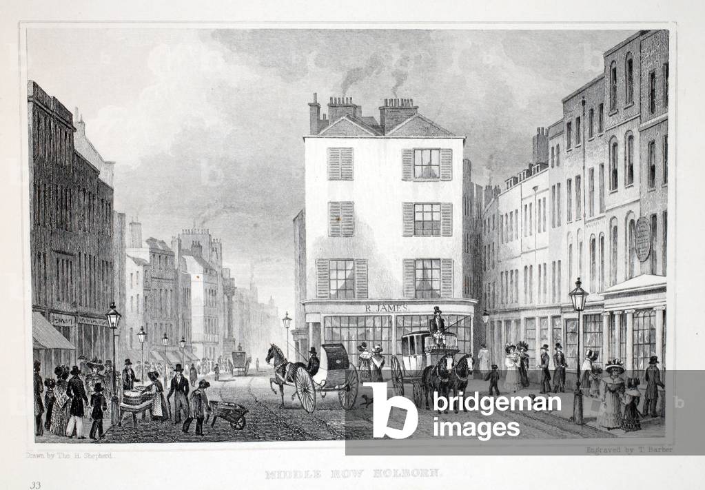 Middle Row, Holborn, from 'London and it's Environs in the Nineteenth Century' pub. Jones & Co., 1827-1829 (engraving)