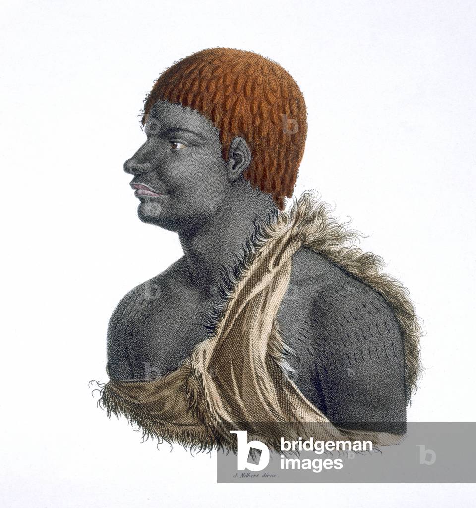 Tasmanian Aborigine, 1812 (colour litho)