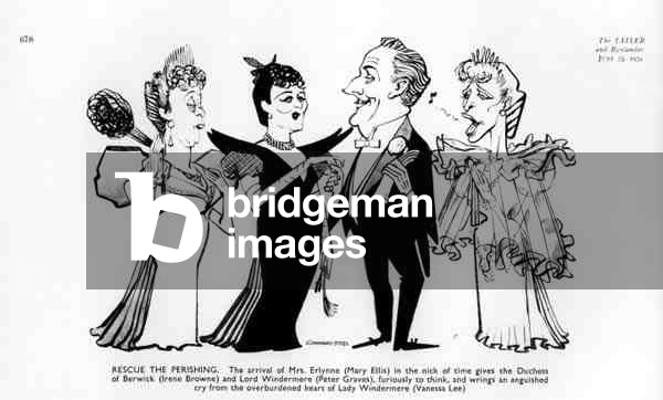 'Rescue the Perishing', a satirical illustration with commentary by Anthony Cookman, of a performance of Lady Windermere's Fan, by Oscar Wilde (1854-1900) in The Tatler and Bystander, 23 June 1954 (litho) (b/w photo)