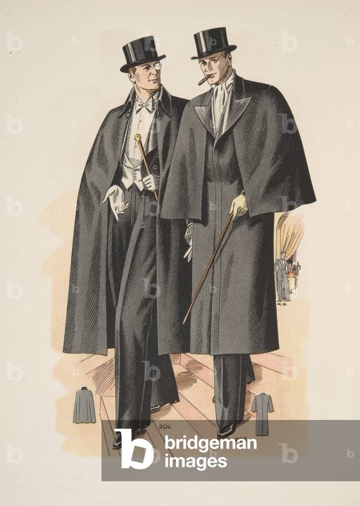 Formal Evening Overcoats, from Mode Officielle, pub. 1936 (colour litho)