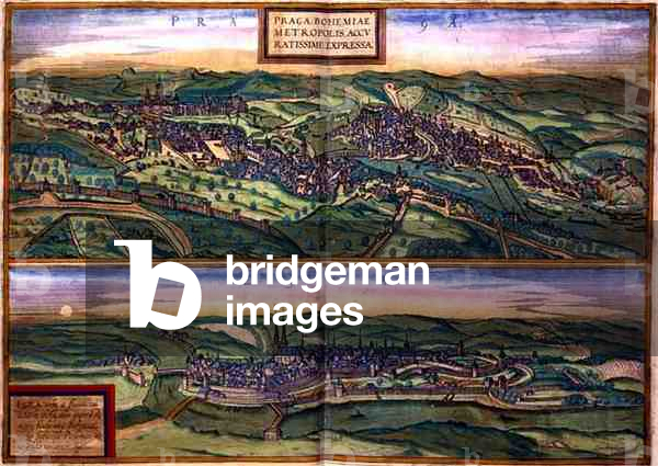 Map of Prague and Egg, from 'Civitates Orbis Terrarum' by Georg Braun (1541-1622) and Frans Hogenberg (1535-90), c.1572 (coloured engraving)