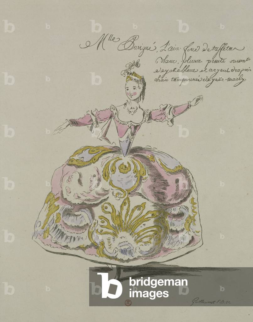 Miss Puvigne as Air, in Zoroastre, a libretto by Cahusac, composed by Jean-Philippe Rameau (1683-1764) facsimile by A. Guillaumot Fils, 1749 (colour engraving)