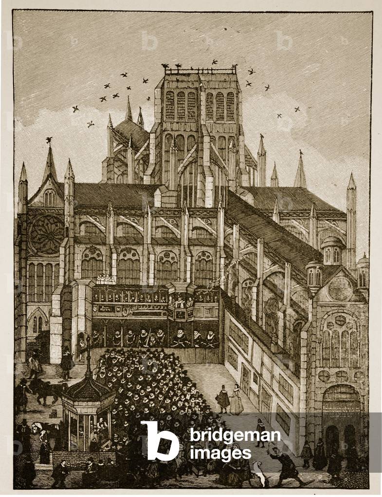 Preaching before the King and Prince of Wales at Paul's Cross in 1616, after a 17th century painting (engraving)
