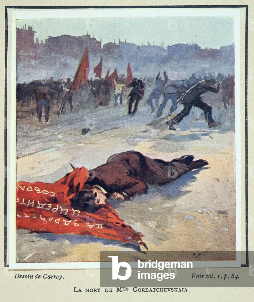 Death of Mlle. Gorbatchesckaya, from Histoire des Soviets, pub. 1922 (colour litho)