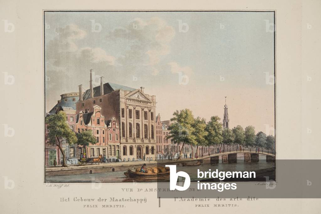 Vue d'Amsterdam No.6. Het Gebouw der Maatschappij Felix Meritis. L'Academie des arts dite Felix Meritis, 1825 (hand-coloured engraving)