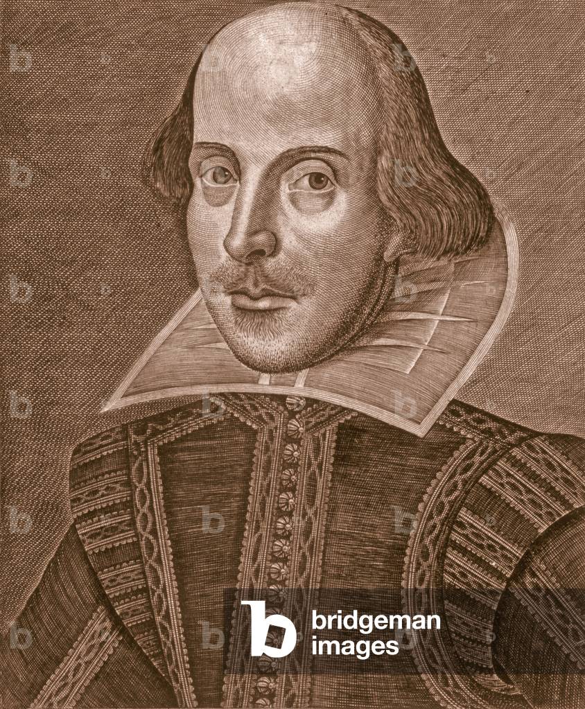 Portrait of William Shakespeare, engraved by Martin Droeshout (c.1560-c.1642), 1623 (engraving)