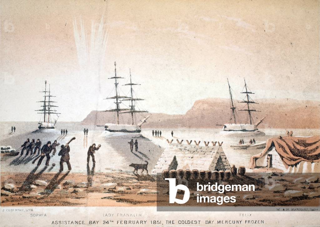 Assistance Bay, 24th February 1851, The Coldest Day. Mercury Frozen, illustration from 'Voyage to Baffin's Bay and Barrow Straits...', 1852 (hand-coloured engraving)			