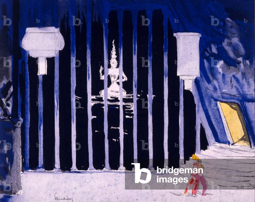 Theatre design of an Indian Temple, 1925 (colour litho) 