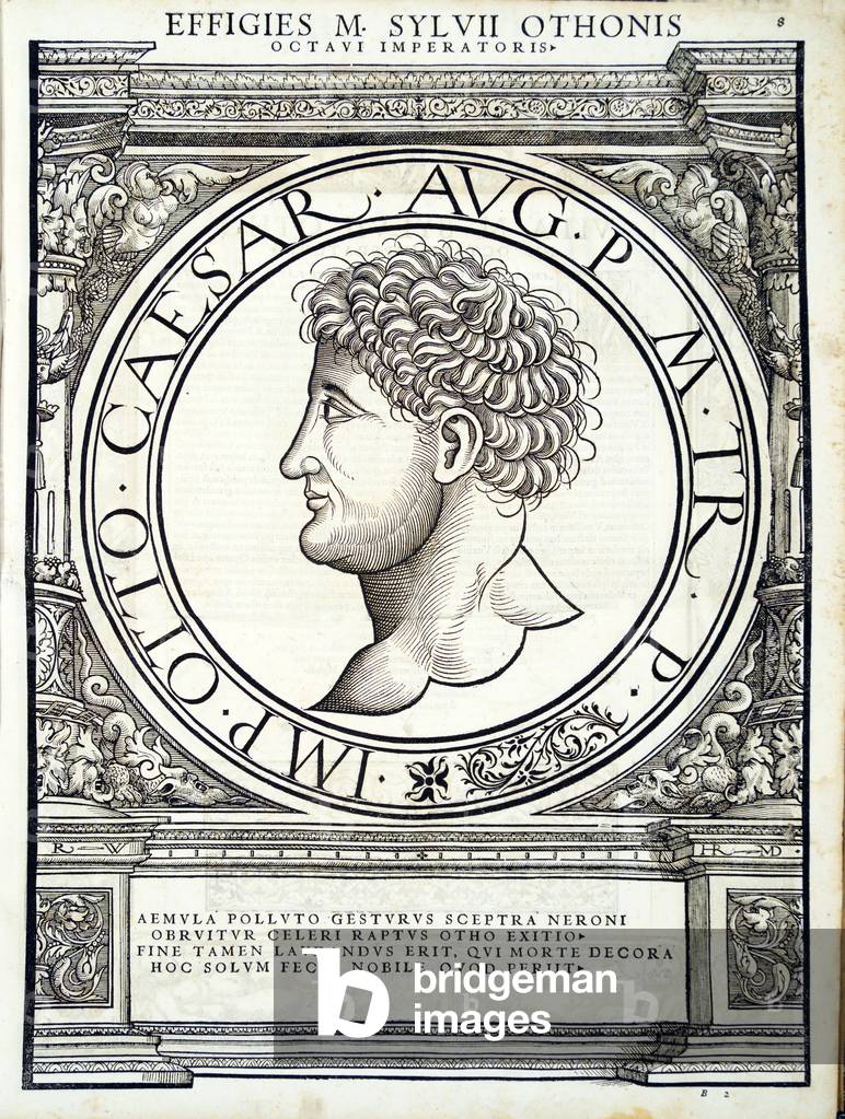M Sylvius Otho, illustration from 'Imperatorum romanorum omnium orientalium et occidentalium verissimae imagines ex antiquis numismatis', woodcut by Rudolph Wyssenbach, printed by Andreas Gesner, Zurich, 1559 (woodcut)