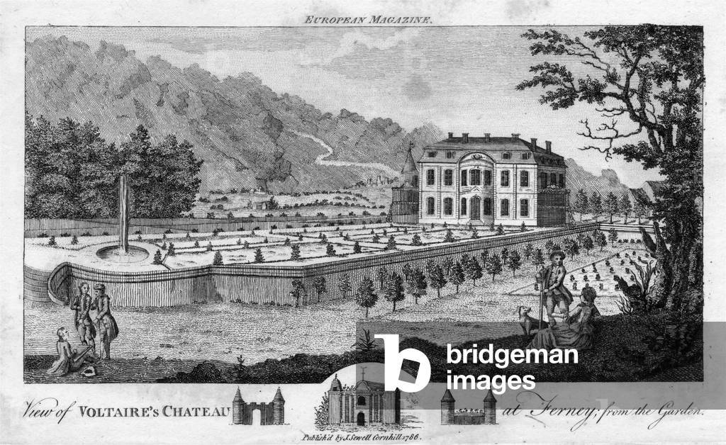View of Voltaire's Chateau at Ferney, from the Garden, pub. 1786 (engraving)