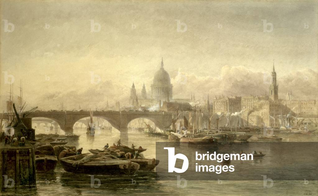 Immagine di Disegno "Cattedrale di St. Paul e London Bridge dal lato del Surrey", 1864 di Edward Angelo Goodal