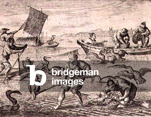 Chinese Fishermen using Cormorants to Catch Fish, illustration from a description of Embassies to China, 1690 (engraving)