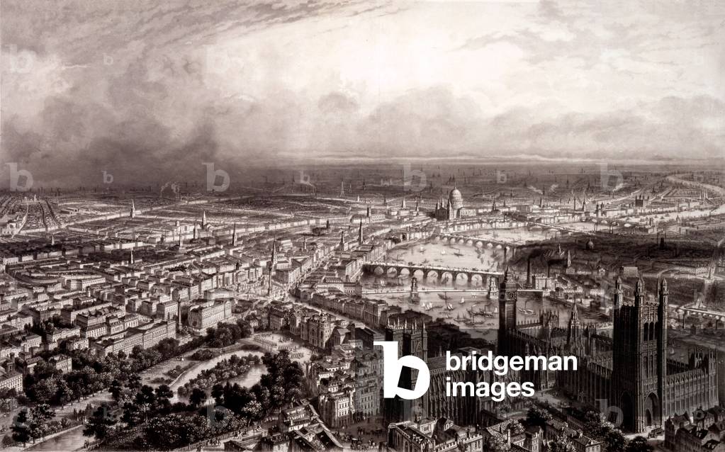 Bird's Eye View of London, c.1840-55 (engraving) 