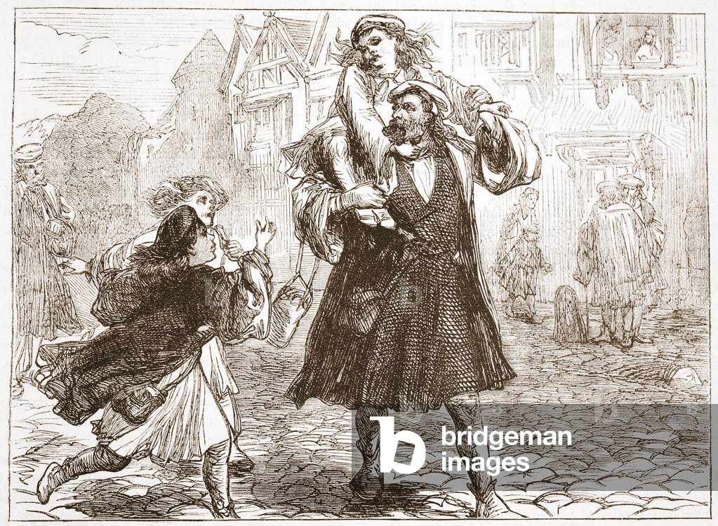 John Luther taking his son to school, illustration from 'The History of Protestantism' by James Aitken Wylie (1808-1890), pub. 1878 (engraving)