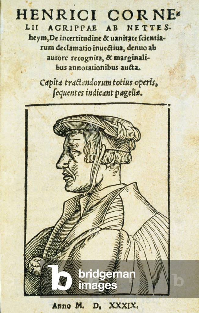 Frontispiece of 'De Incertitudine et Vanitate Scientiarum Declamato Invectiva', by Heinrich Cornelius Agrippa, 1539 (print & woodcut on paper)