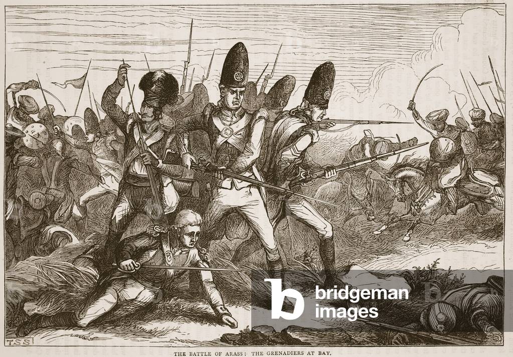 The Battle of Arass: the Grenadiers at bay, illustration from 'Cassell's Illustrated History of India' by James Grant, pub. 1879 (litho)