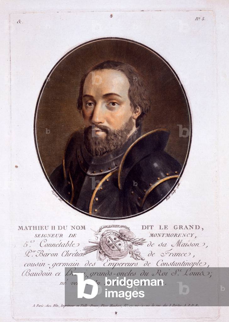 Mathieu II de Montmorency,  from 'Portraits des grands hommes, femmes illustres, et sujets memorables de France', published 1787-92 (colour litho) 
