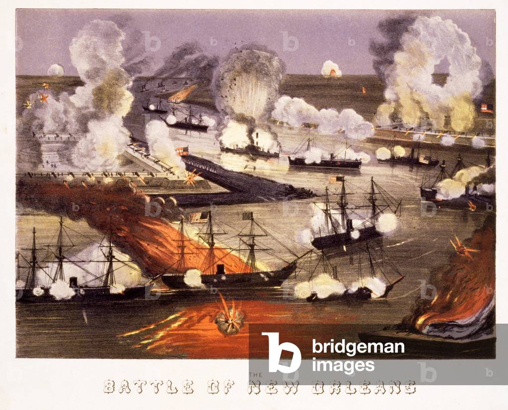The Battle of New Orleans, pub. c.1865 (colour litho)