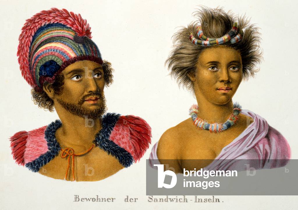Natives of the Sandwich Isles, Pacific, from 'Ethnological Study of Various Racial Types from Various Continents', by C.I. Brodtmann, 1824 (colour litho) 
