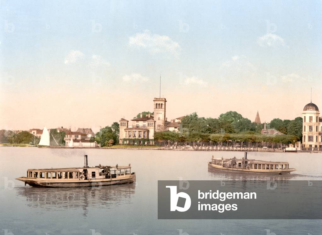 Passenger Ferries on the river at Hamburg, pub. c.1895 (postcard chromolithograph)