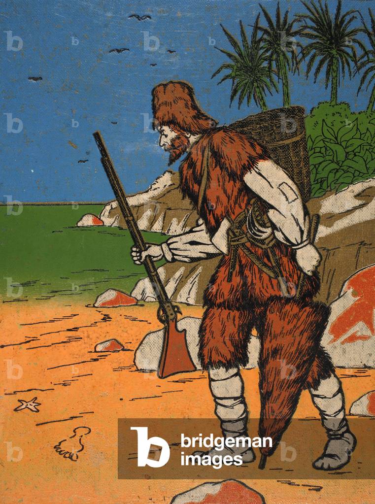 Robinson Crusoe, illustration from 'The Story of Robinson Crusoe: An adaptation for children following Defoe's language', pub. by Griffith Farran Browne & Co. Limited, London (colour litho)