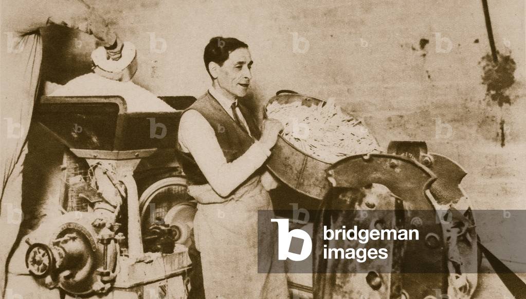 Hebrew bakery preparing unleavened bread for Passover (sepia photo)