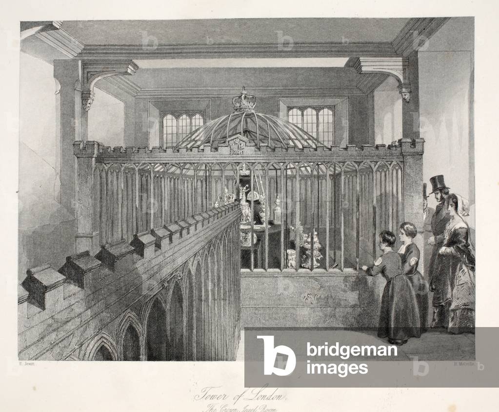 Tower of London, The Crown Jewel Room, from 'London Interiors with their Costumes and Ceremonies' pub. Joseph Mead, London, c.1843 (steel engraving)
