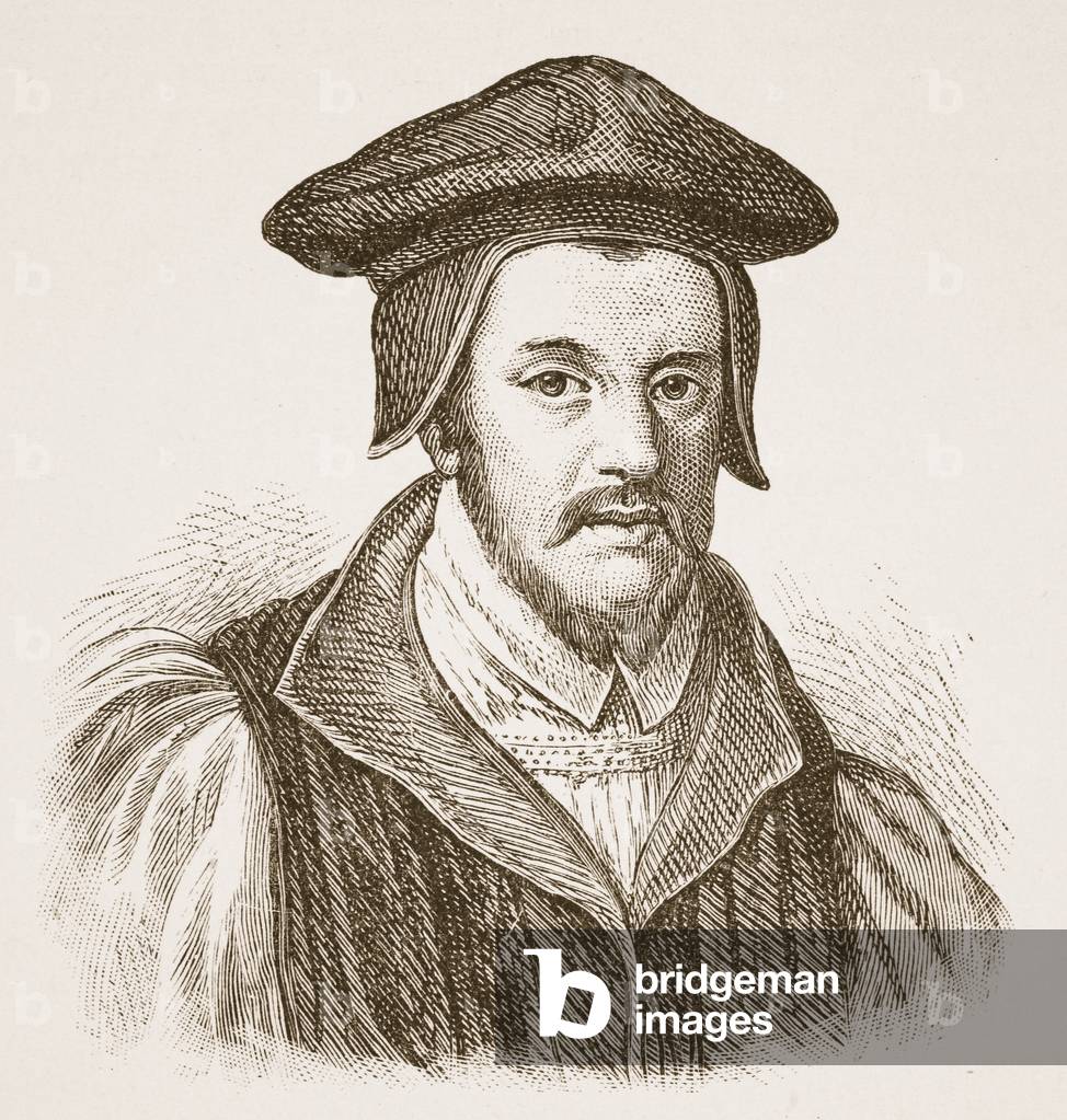 Bishop Jewel, illustrazione da 'The Church of England: A History for the People' di H.D.M. Spence-Jones, pub. 