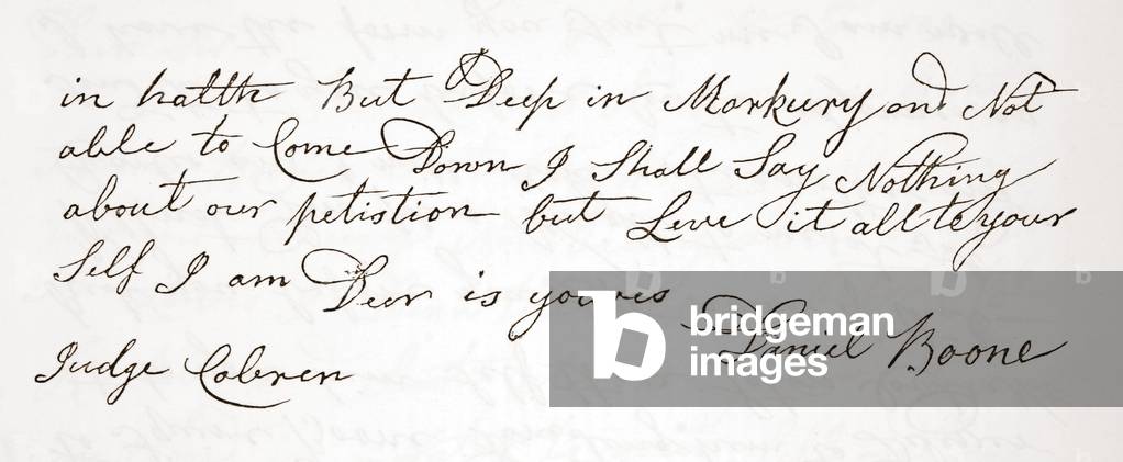 Letter from Daniel Boone to Judge John Cobren, original dated 5th October, 1809 (engraving) (see also 619583)