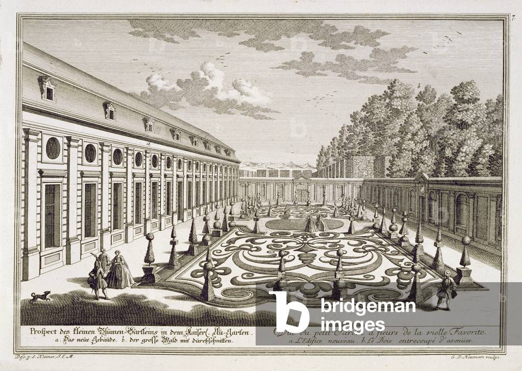 View of a flower garden near Vienna, from 'Vorstellung folgender Lustgarten ausser der Residenz-Stadt Wienn, engraved by Georg Daniel Heumann (1691-1759), published c.1724-37 (engraving)