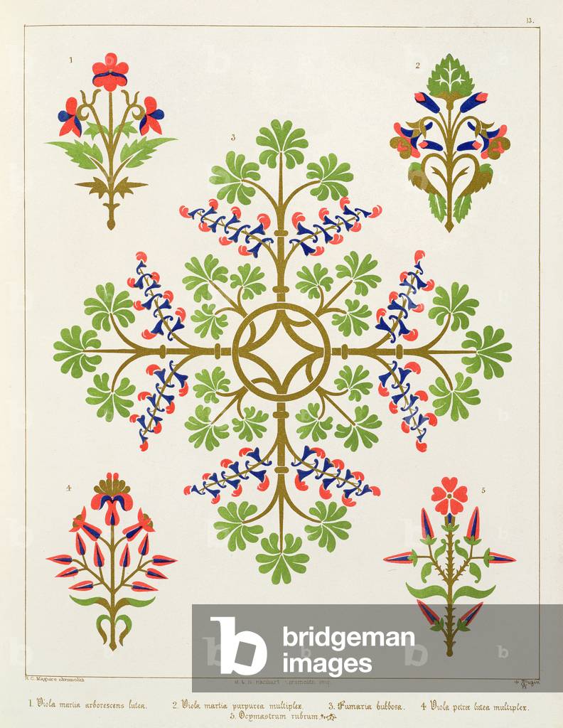 Rose motif wallpaper design, printed by M. & N. Hanhart (colour litho)