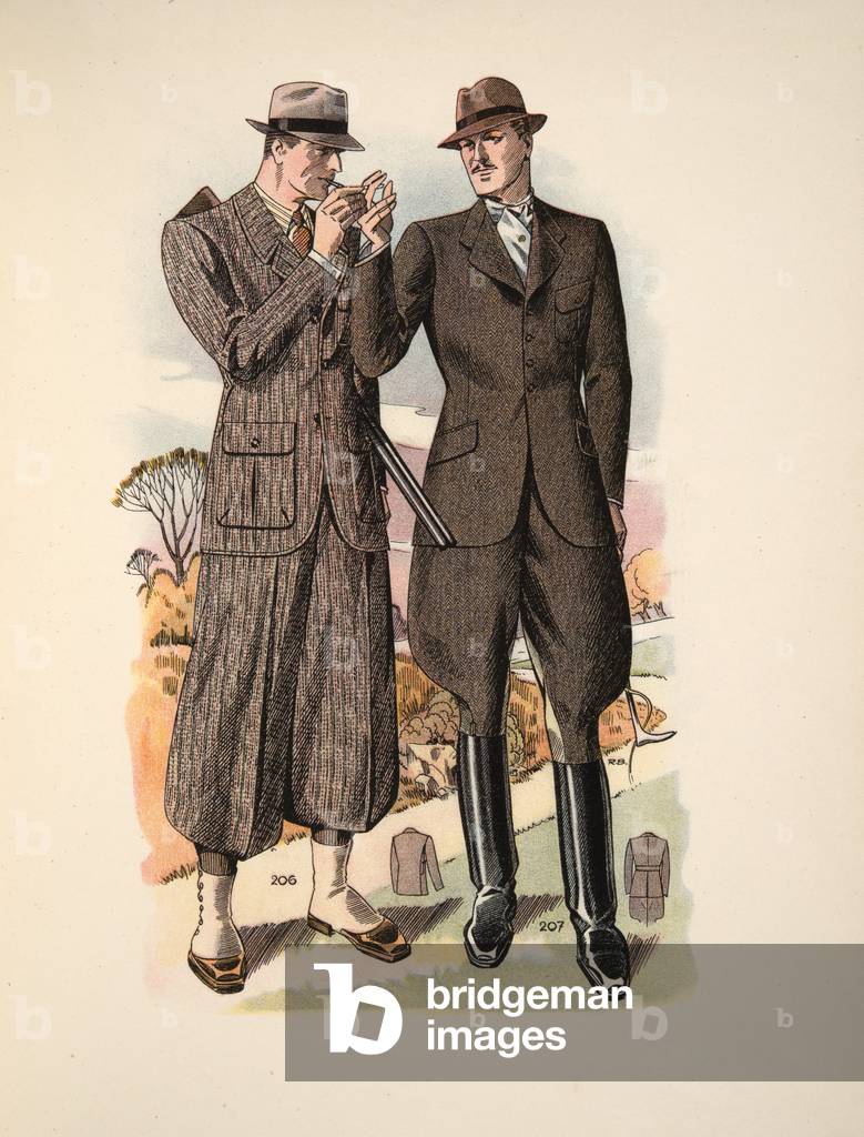 Gentlemen's Sporting Outfits, illustration from Mode Officielle, pub. 1936 (colour litho)