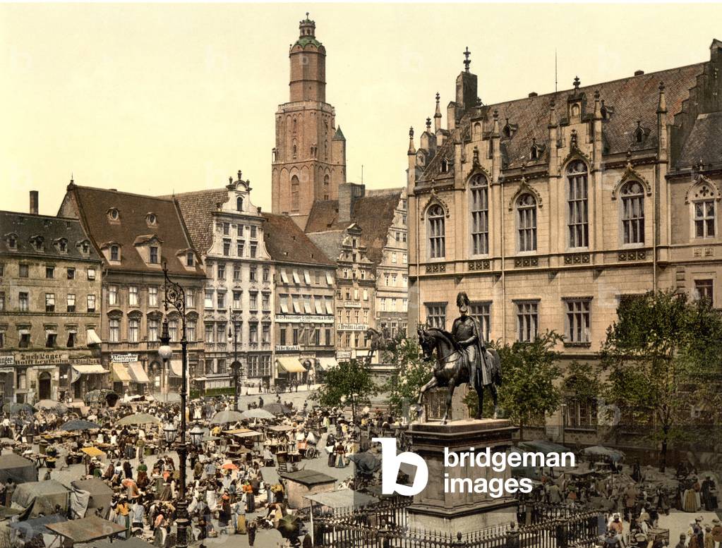 Market Day in the centre of Breslau, pub. c.1904 (postcard postcard chromolithograph)