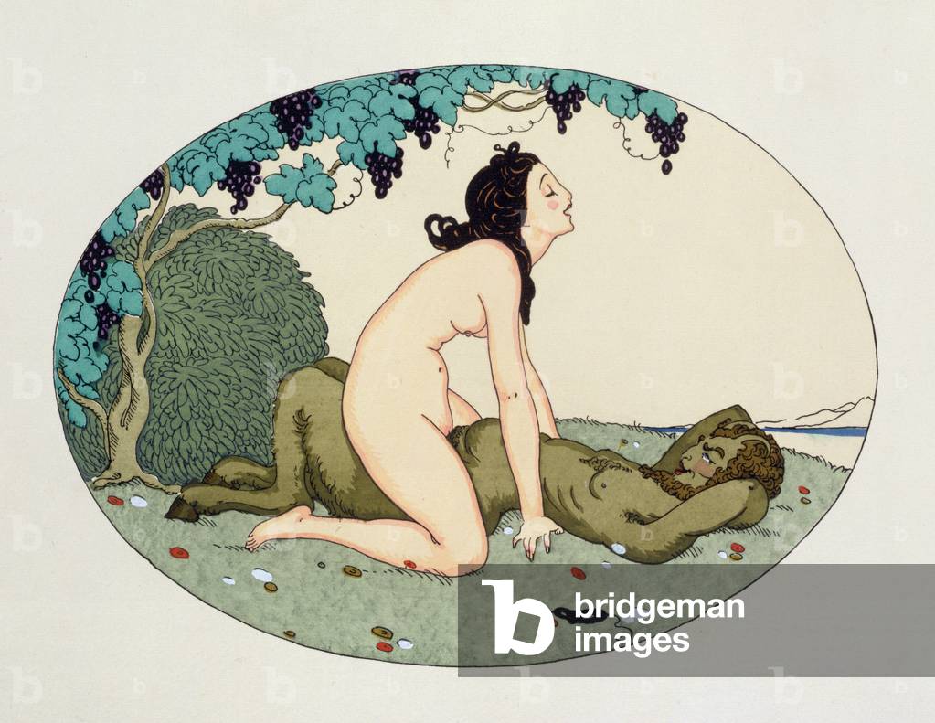 Satiro e Ninfa, illustrazione da I piaceri di Eros, 1917 (penna e inchiostro, w/c)