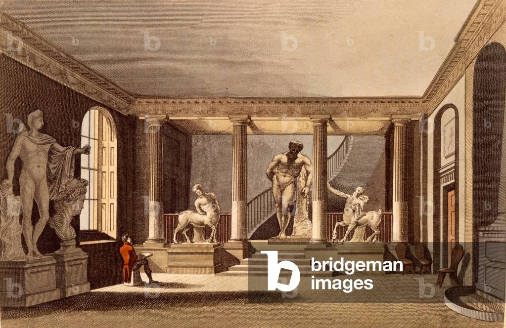 The Hall at the Royal Academy, Somerset House, illustration from 'Ackermann's Repository of Arts', published May 1810 (colour litho)