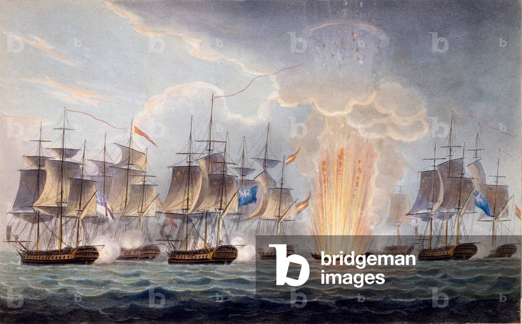 Sir Graham Moore's Action off Cape St. Mary, October 5th 1804, from 'The Naval Chronology of Great Britain', by J. Ralfe (colour litho)