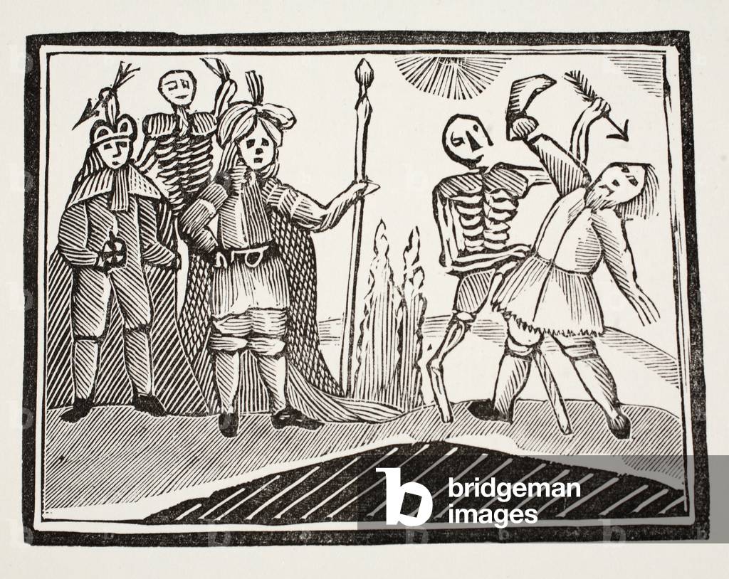 A Dialogue between A Blind Man and Death, illustration from 'Chap-books of the Eighteenth Century' by John Ashton, pub. 1882 (litho)